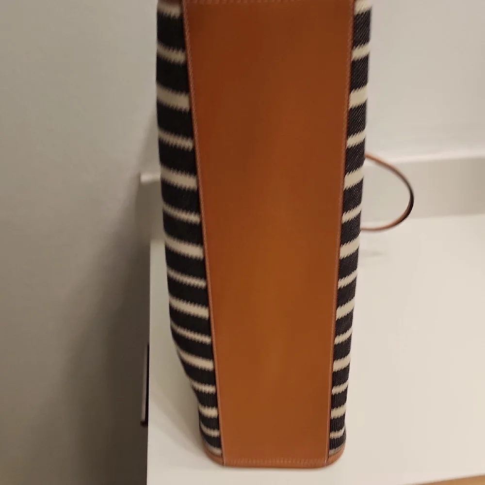 Tory Burch Striped Ella Tan and Black Tote Bag - Picture 11 of 11